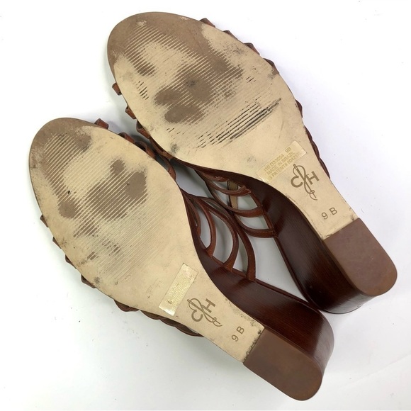 Cole Haan brown woven leather open toed wedge sandals 9 - Picture 8 of 9
